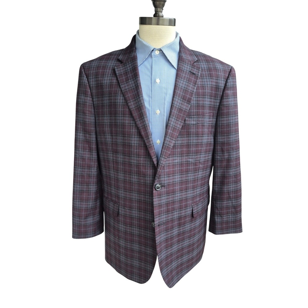 Tommy Hilfiger Mens Burgundy Plaid Blazer Sport Coat 46 S Macy's Exclusive